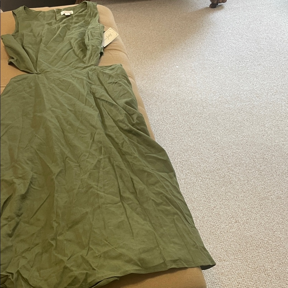 Sleeveless Olive Midi Dress with Flared Skirt by Unbranded